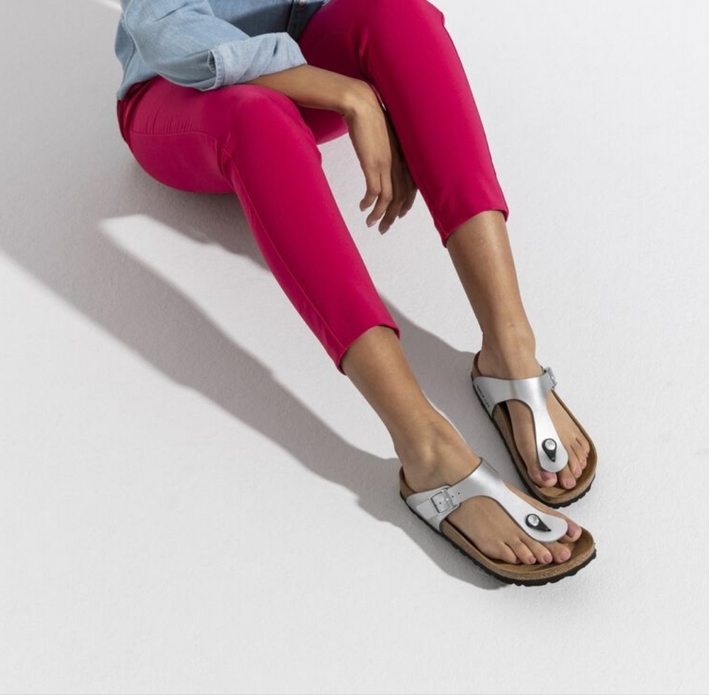 Birkenstock Gizeh Birko-Flor Thong Sandals Silver Size EU39. US L8.5 M6